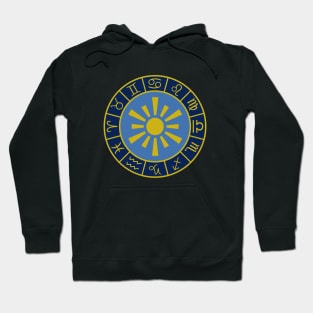 Astrological Zodiac Symbols Wheel+Sun Gold+Blues Hoodie